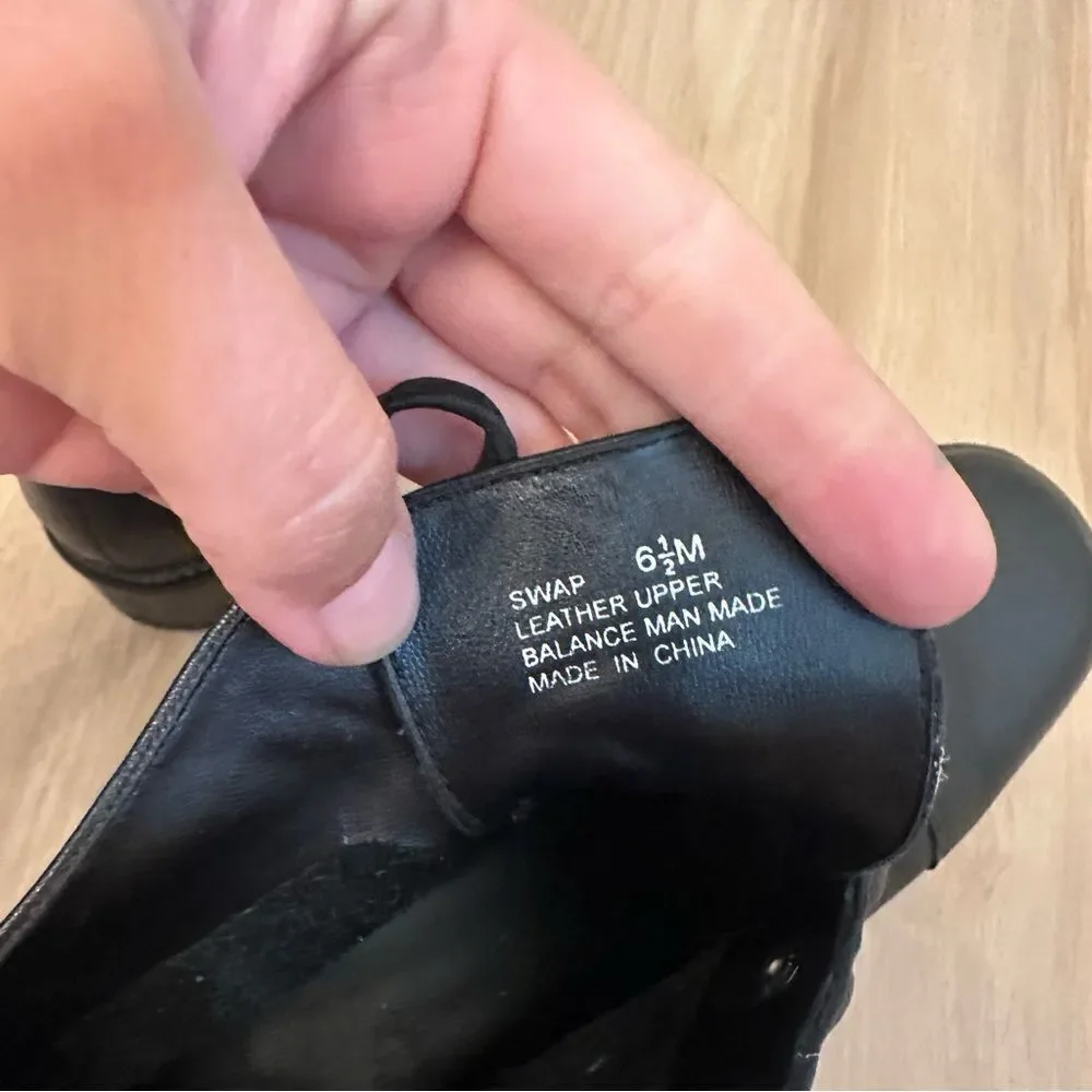 Black Square toe Leather Ankle Boots - Picture 6 of 7